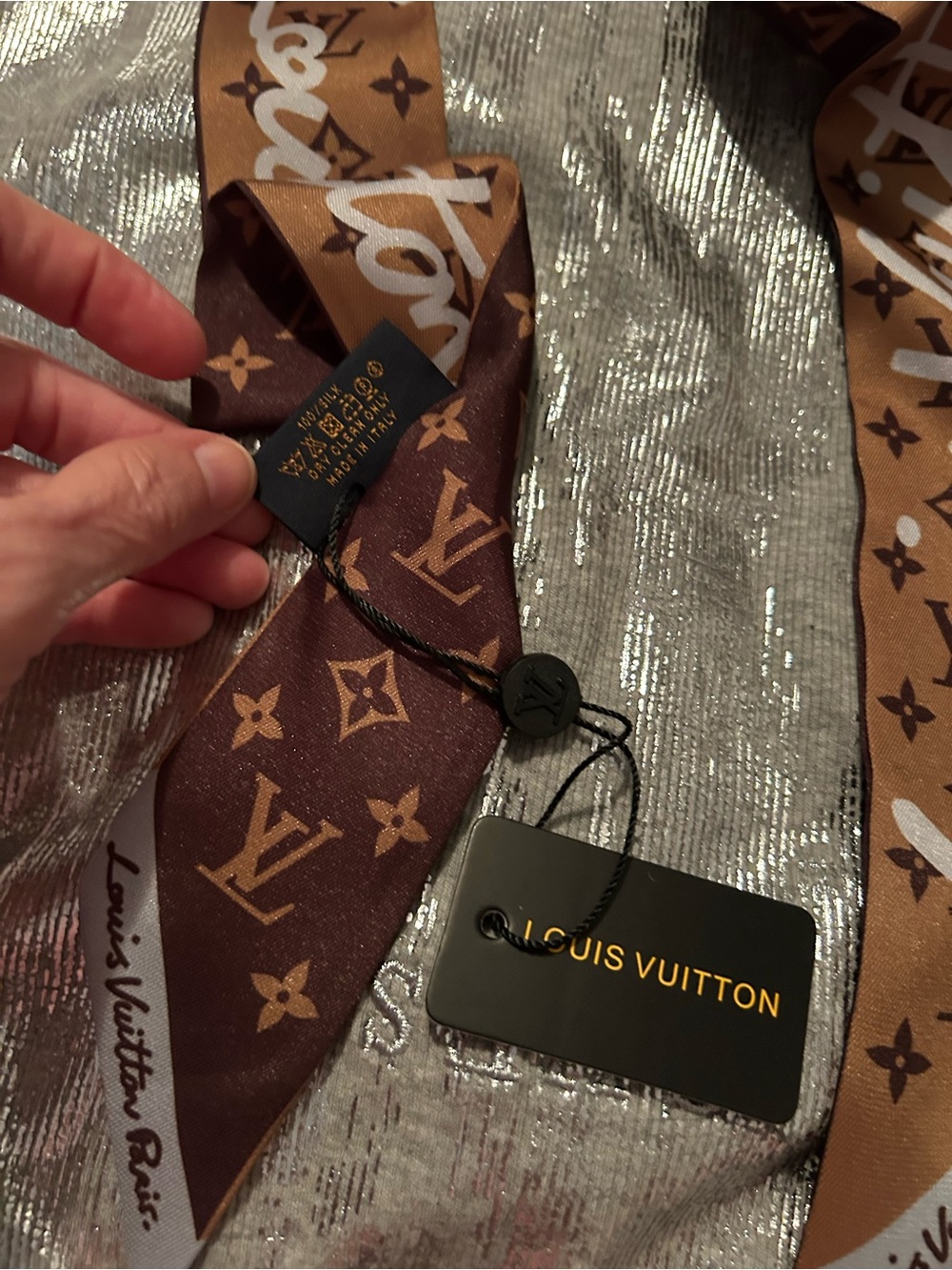 LV  Brown Monogram 100% Silk Twilly Scarf - Brown - Picture 2 of 2
